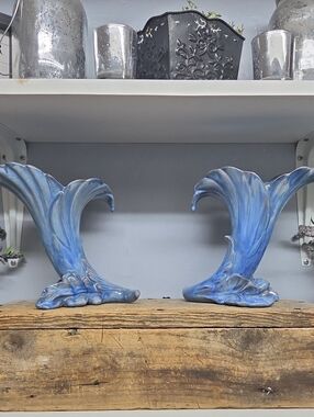 Vintage Stangl Blue Art Pottery Vases Set Of 2